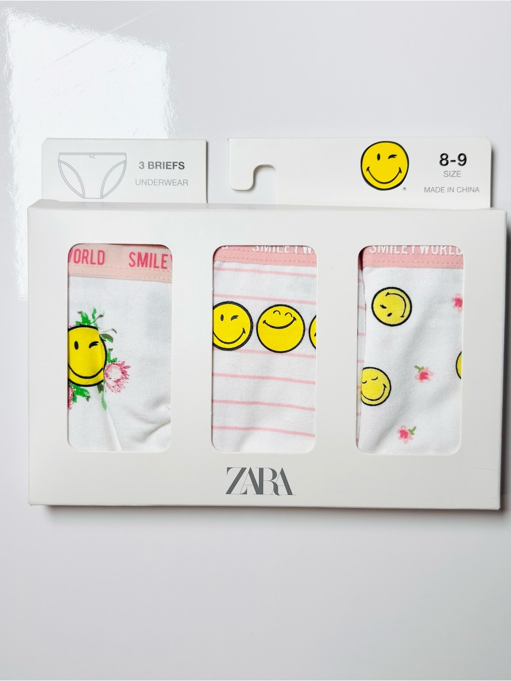 NIB Zara Kids x SmileyWorld Happy Smiley Face Briefs Underwear 3-Pack 8-9Y